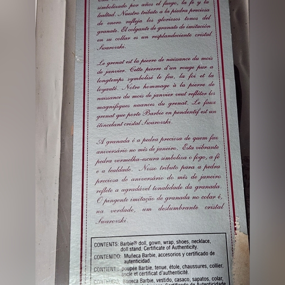 2002 January Garnet Barbie Doll The Birthstone Collection - Picture 10 of 12